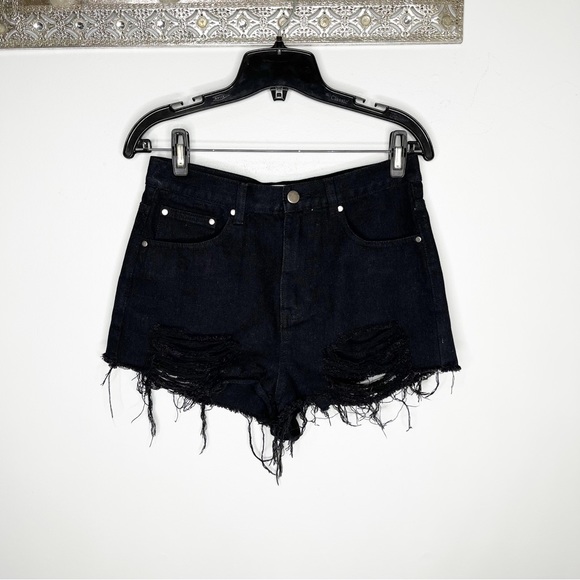 Superdown Black Simi Distressed Cut Off High Waist Shorts Size 26 - Picture 2 of 8